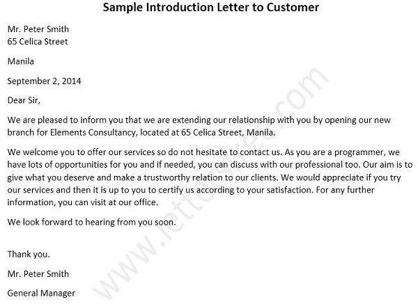 Introduction Letter to Customer Sample