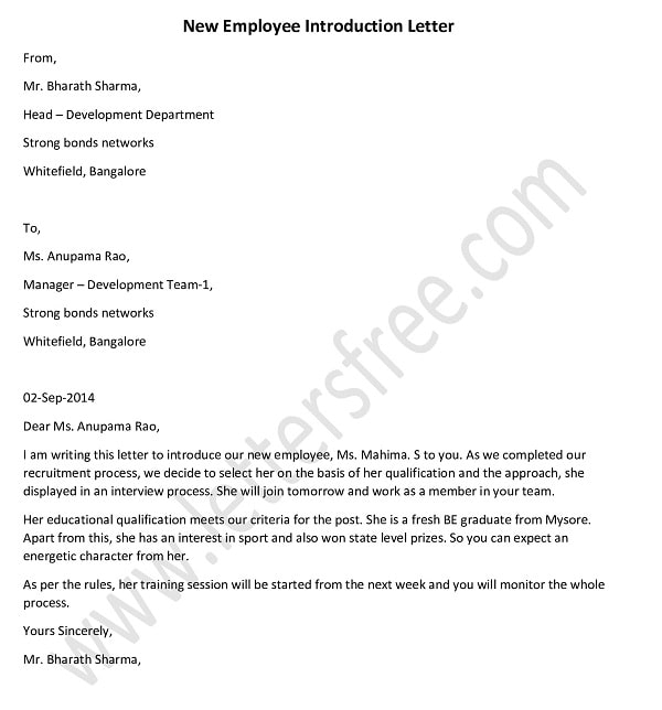 New Employee Introduction Letter