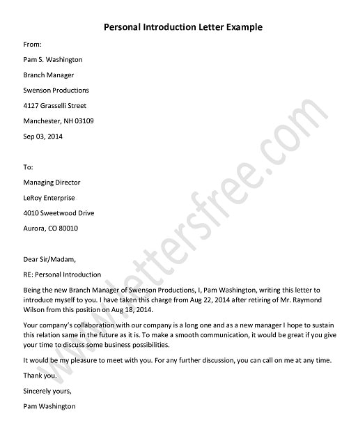 personal introduction letter example