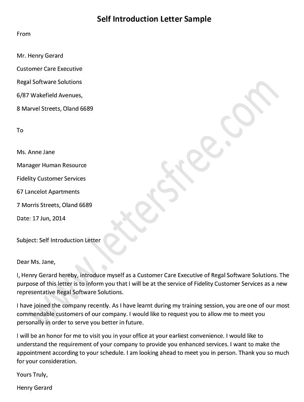 Self Introduction Letter Sample, Introduction Template