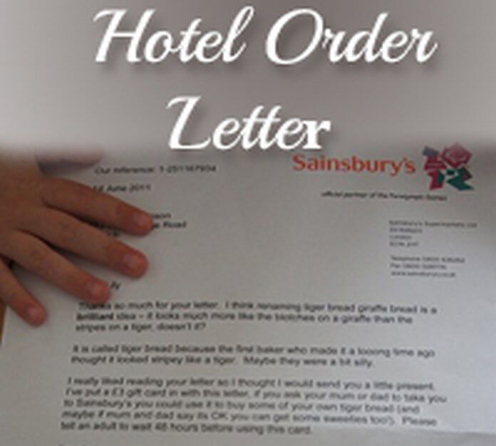 Hotel Order Letter Sample