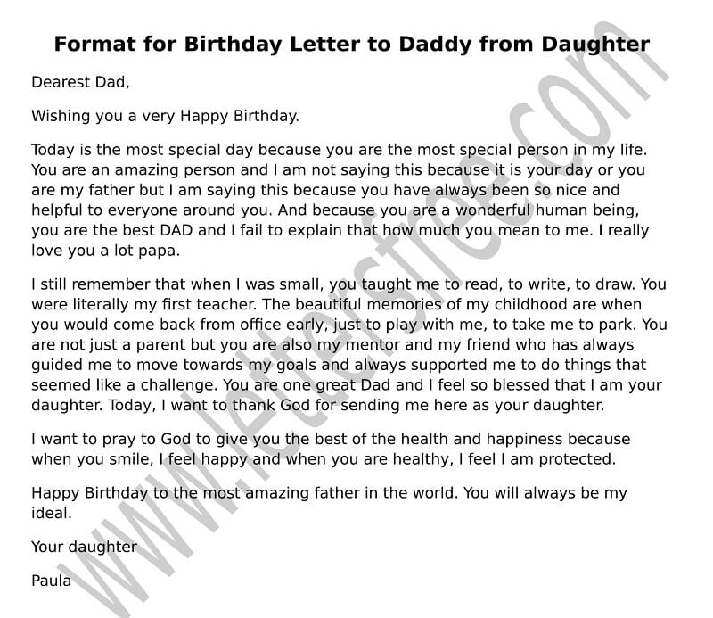 sample Birthday Letter to Dad from Daughter, Father Day Letter