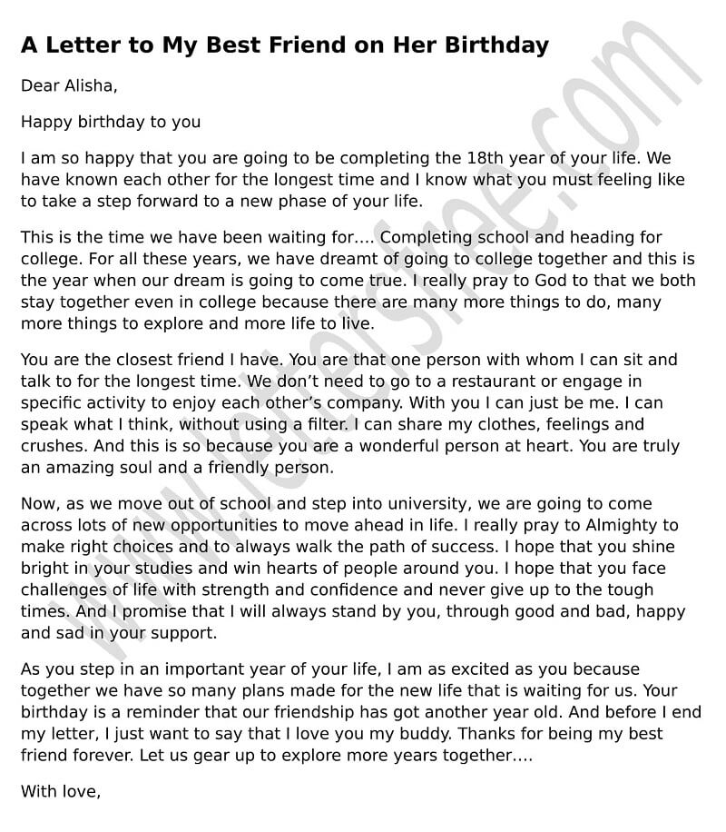 A Letter To My Best Friend On Her Birthday | Sample Birthday Letter