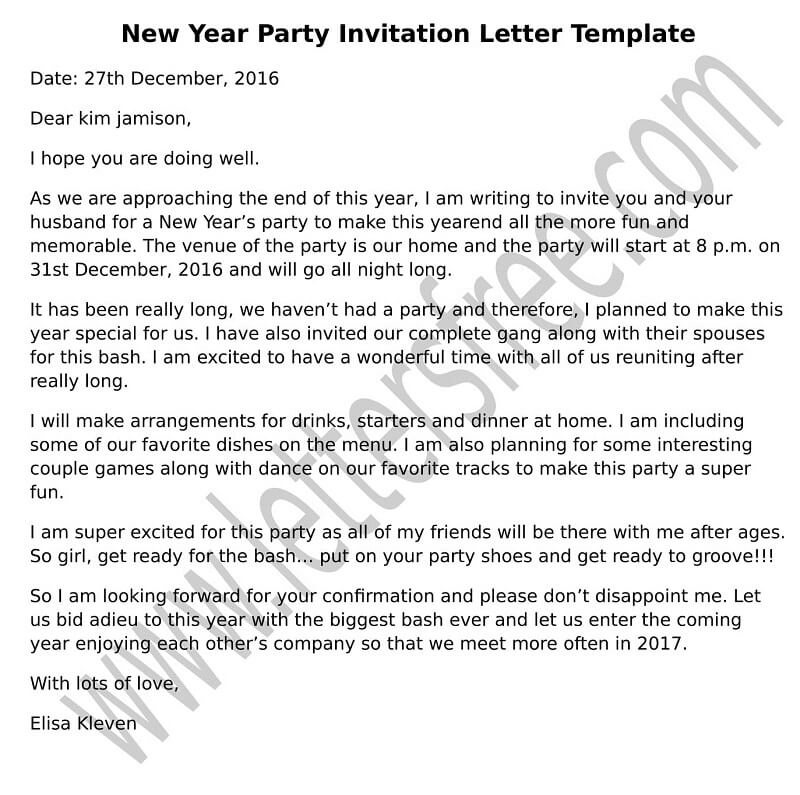 Sample Invitation Letter For New Year Party Free Letters