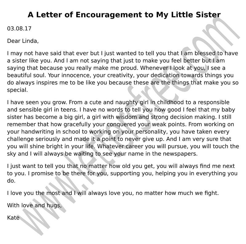Encouragement sample Letter to My Little Sister