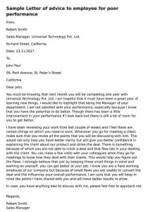 Formal Advice Letter to Employee for Poor Performance