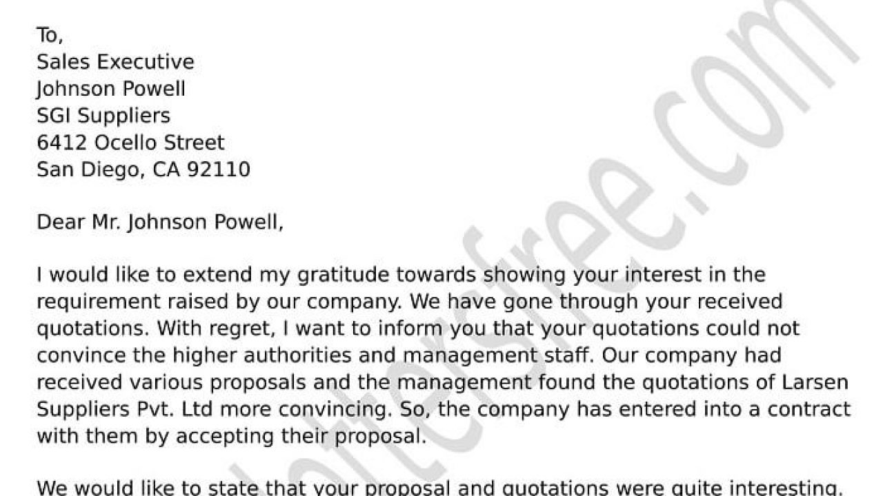 How to Decline a Vendor Proposal with Business Rejection Letter With Regard To Proposal Rejection Letter Template