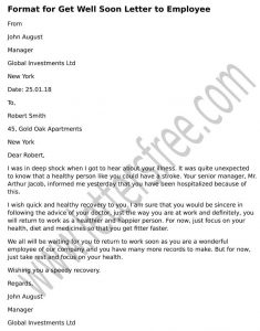 Format Get Well Soon Letter to Employee, formal Get Well letter