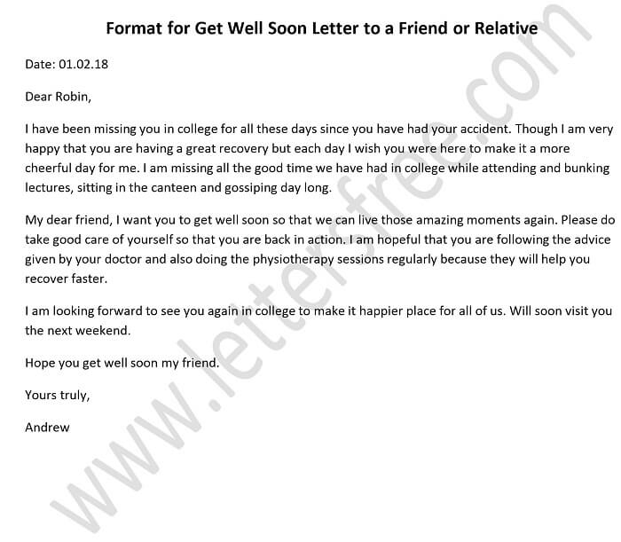 Write a Get well Letter to a Friend Relative, Formal Get well Letter Sample