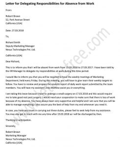 Delegation Responsibilities Letter Absence from Work - Sample Delegation Letter