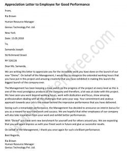 Appreciation Letter to Employee for Good Performance, job well done Appreciation Letter