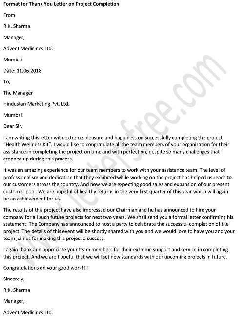 Thank You Letter to Client for Successful Completion of Project