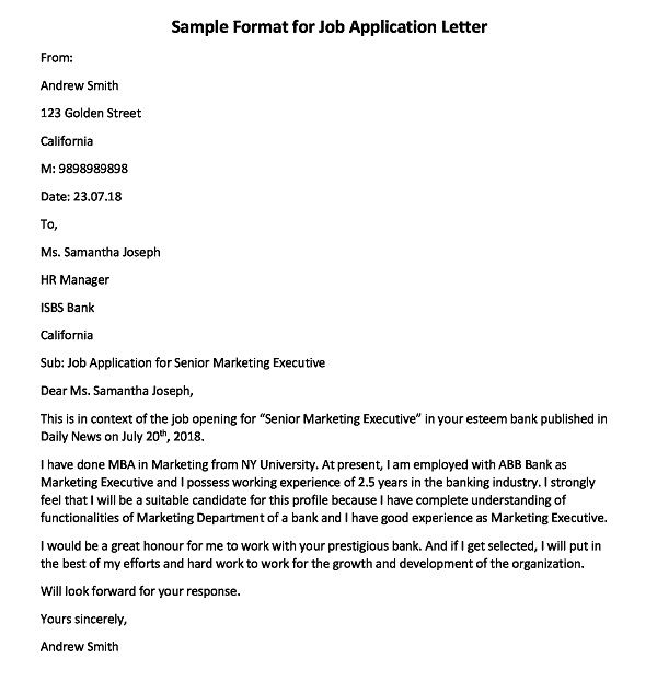 best application letter for job vacancy in english