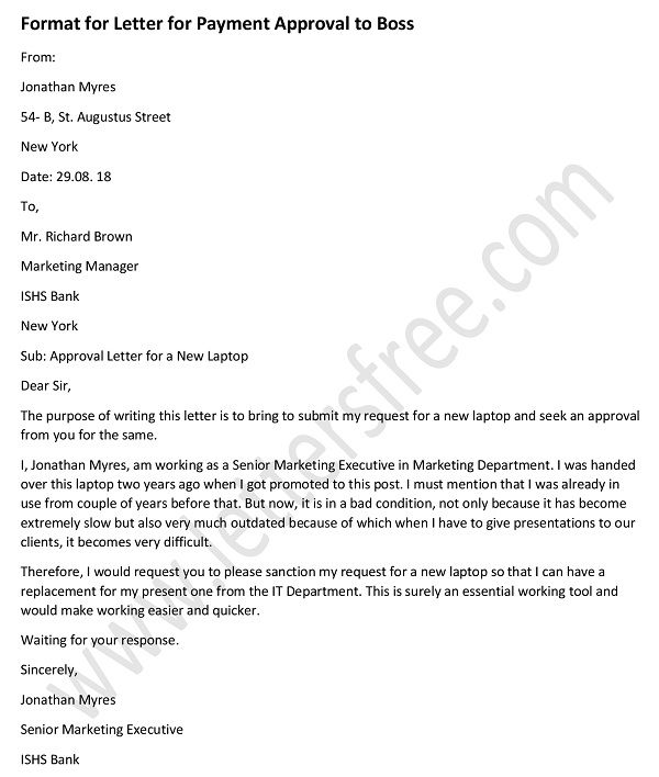 Payment Approval Letter Format to Boss - Approval Letter Sample