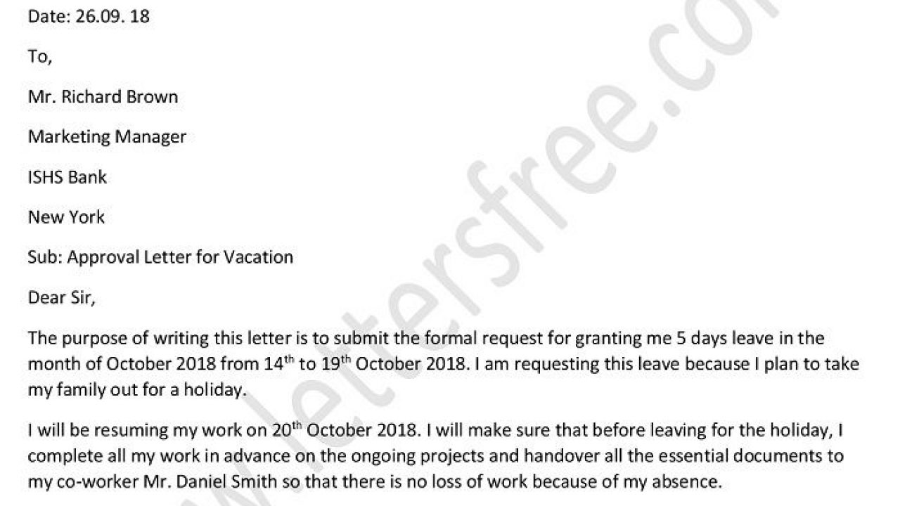 application for vacation leave sample letter