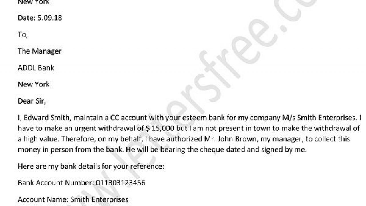 Authorization Letter to Collect Money on Behalf of Company