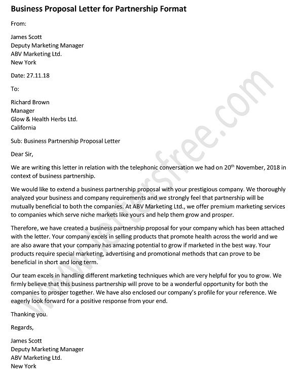 sample business proposal letter for partnership - Business proposal letter format