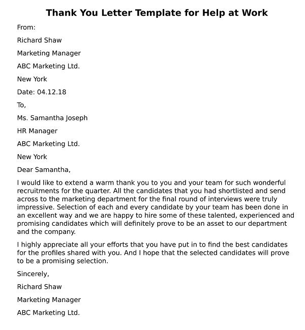 Thank You Letter To Supervisor Sample from www.lettersfree.com