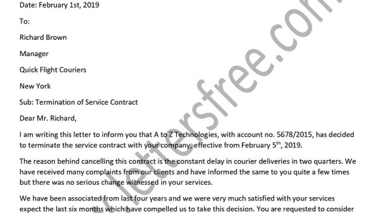 Cancellation Letter of a Service Contract Sample – How to Write