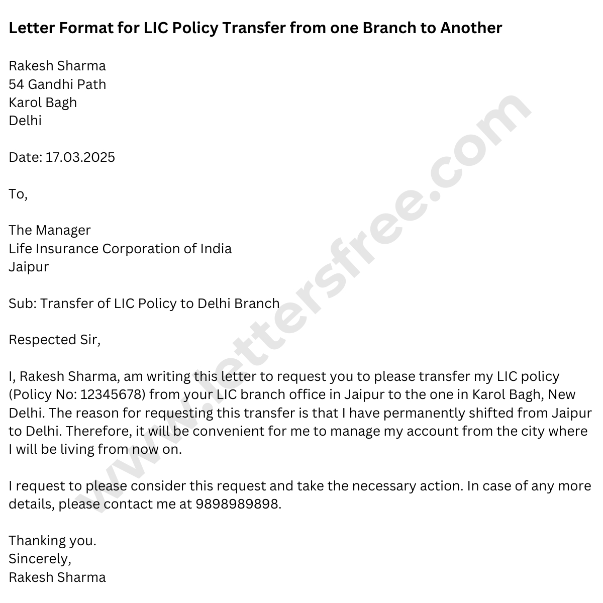 sample-letter-for-LIC-policy-transfer-from-one-branch-to-another