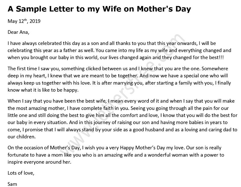 A Sample Letter to my Wife on Mothe photo A Sample Letter to my Wife on Mothe photo