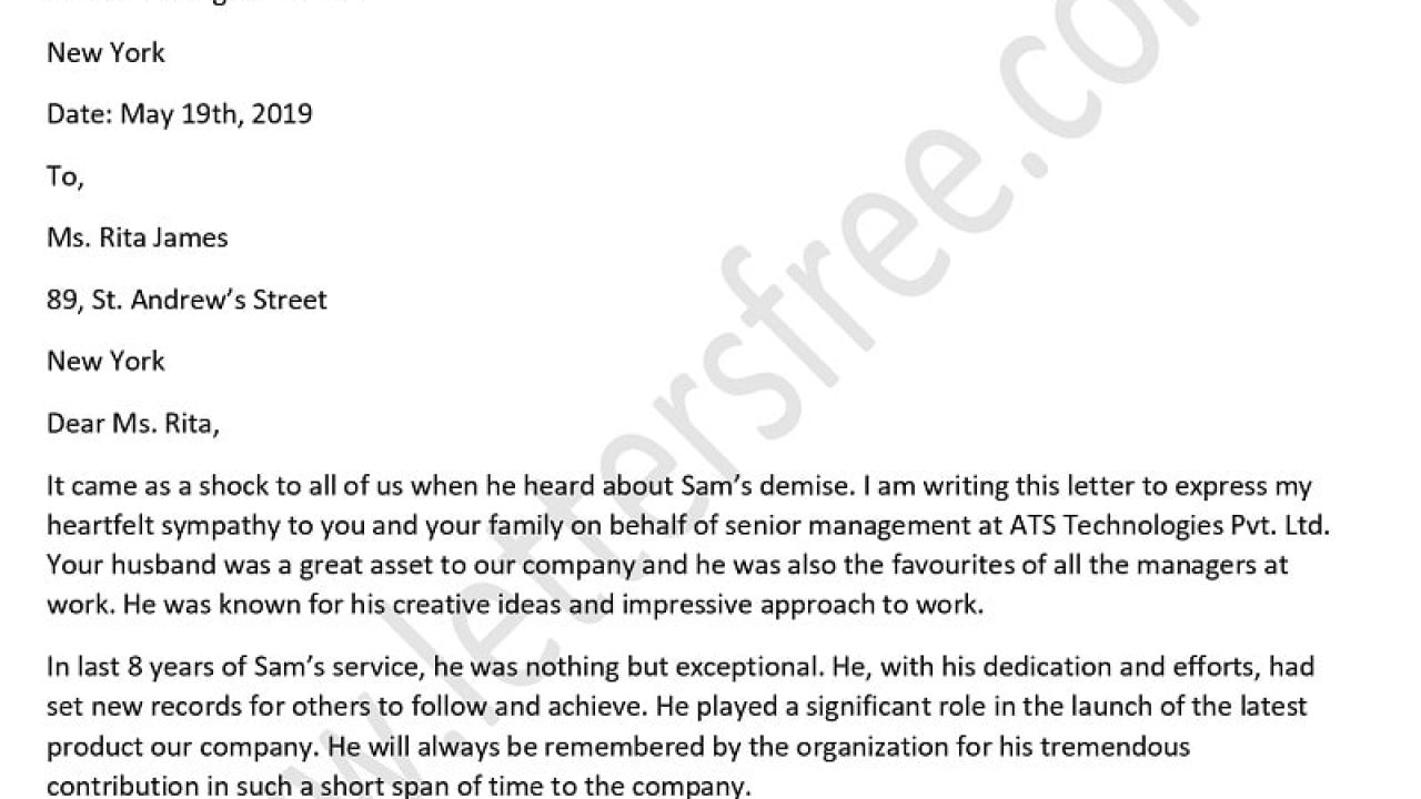 Condolence Letter on Death of Employee - Condolence Email Format Condolence Letter on Death of Employee - Condolence Email Format