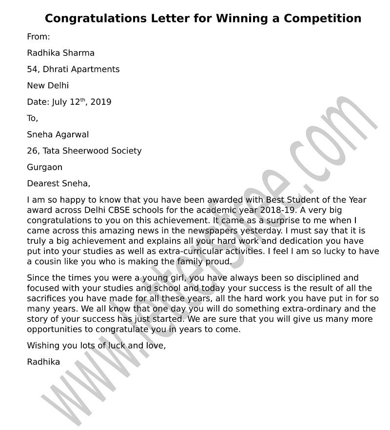 Congratulations Letter for Winning a Competition