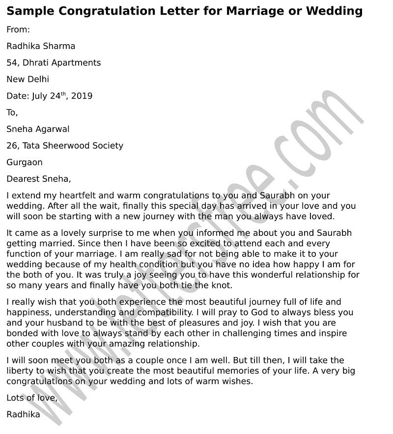 Sample Congratulation Letter for Marriage - Wedding Congratulation Letter