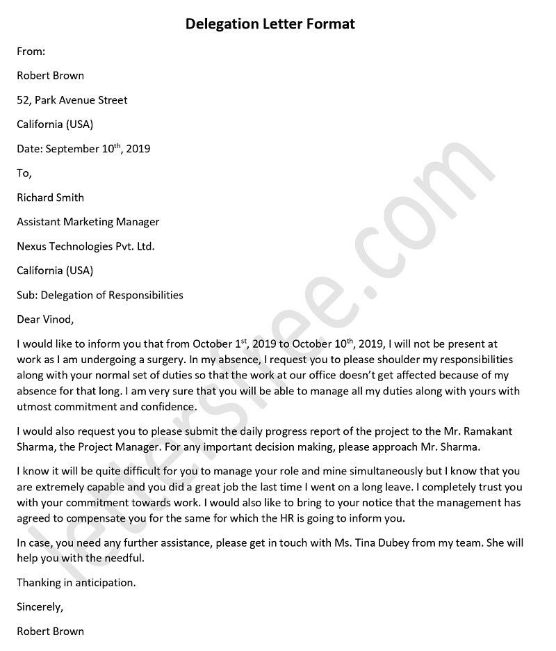 Sample Delegation Letter, Delegation Letter Template