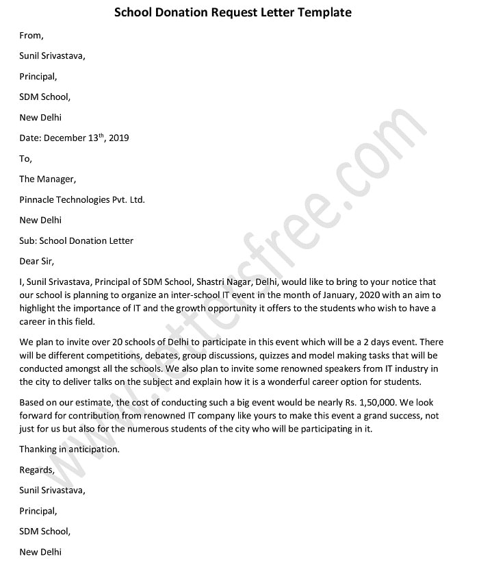 School Donation Letter - Donation Request Template Sample