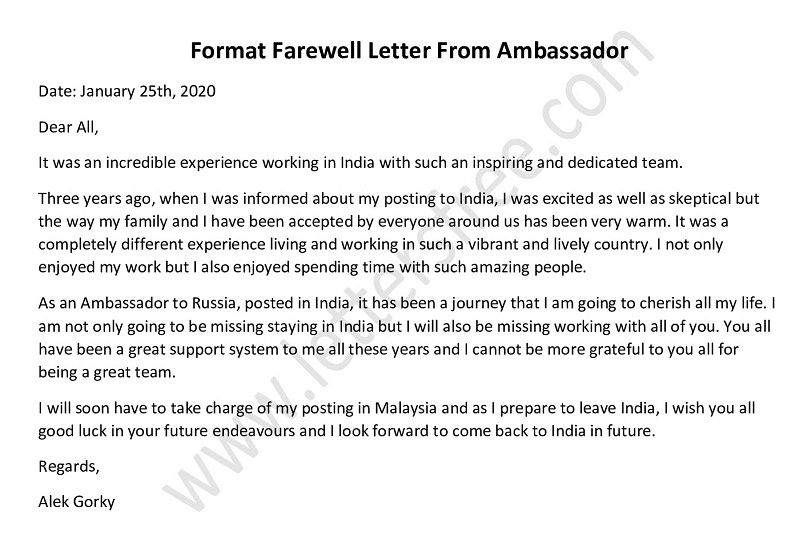 Sample Farewell Letter From Ambassador