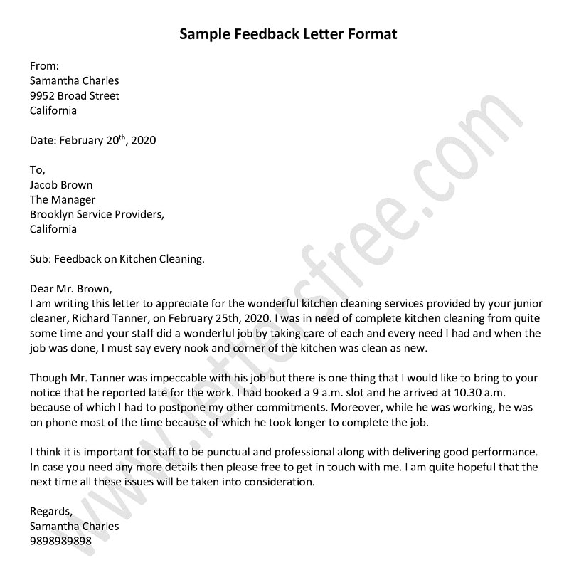 feedback letter sample format - positive negative Feedback Letter