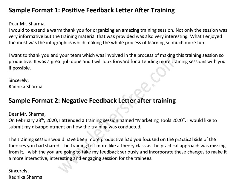 feedback letter after training, Positive & Negative Feedback Letter