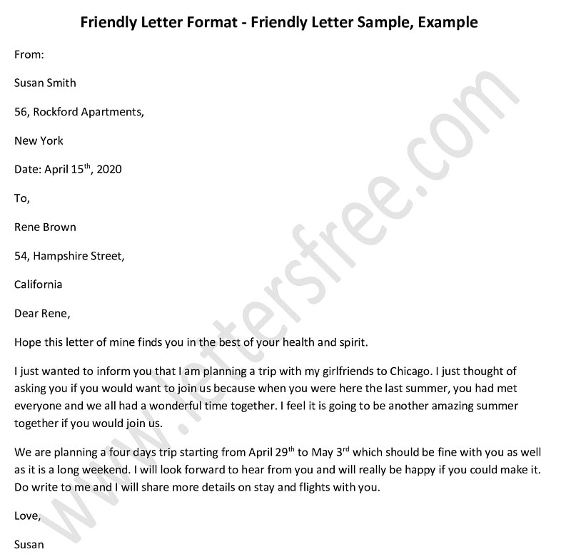 Friendly Letter Format - Friendly Letter Sample, Example