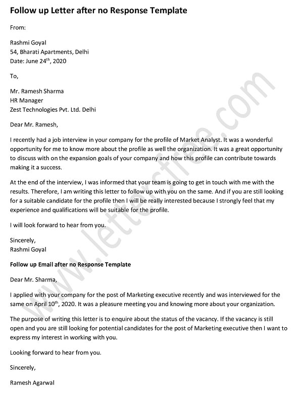 Follow up Letter after no Response Template, Follow up Email