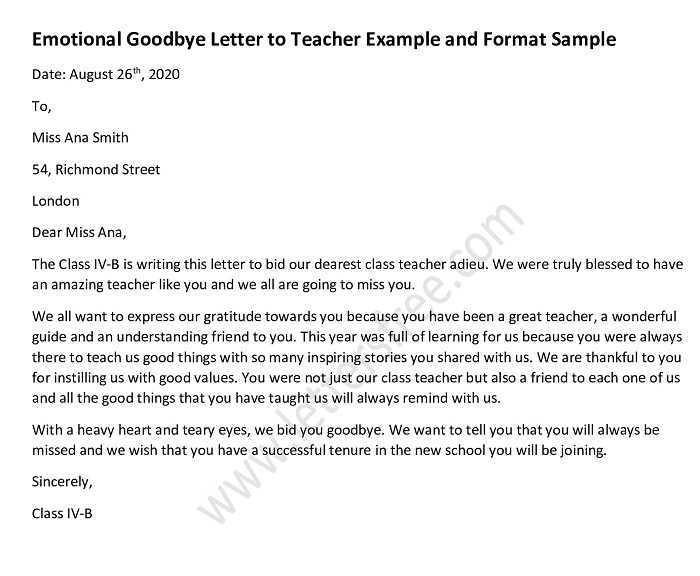 Emotional Goodbye Letter to Teacher, Mentor Goodbye Letter Sample