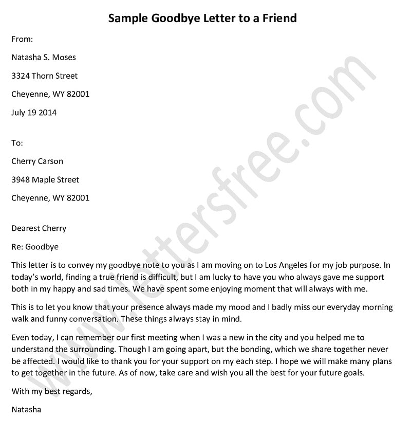 goodbye letter to a friend, farewell letter example