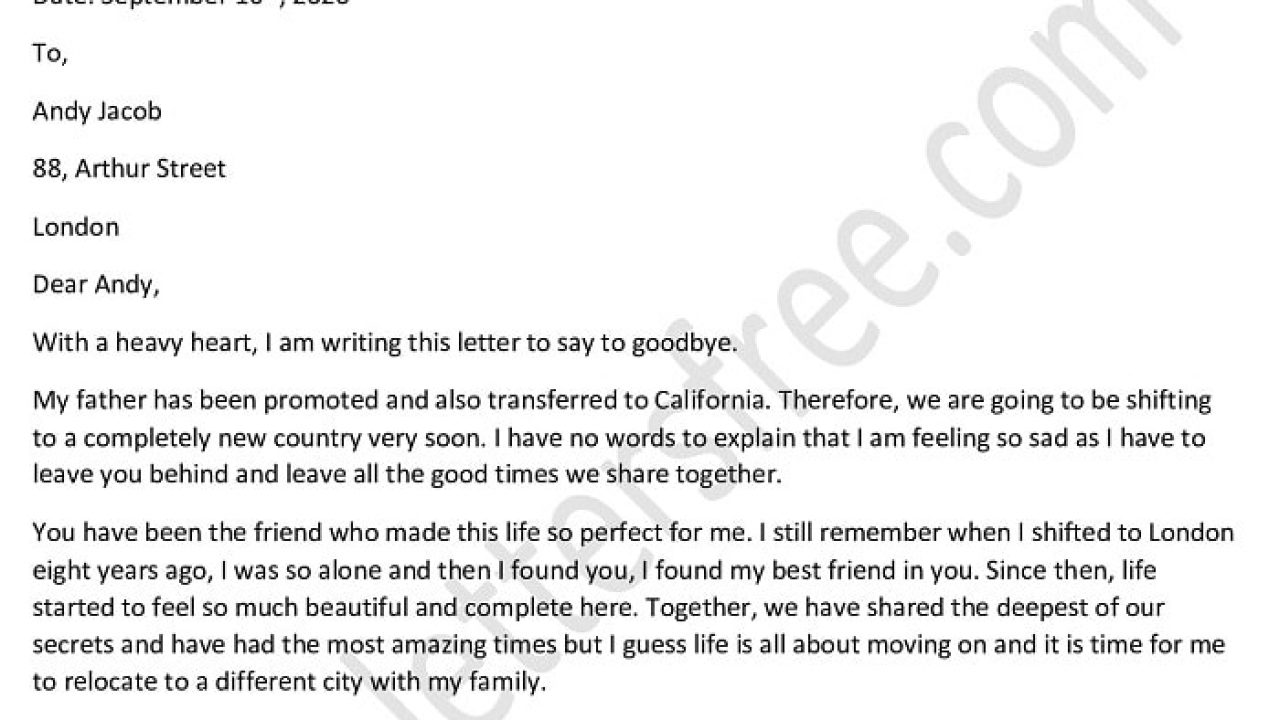 Saying Goodbye Letter to Someone you love