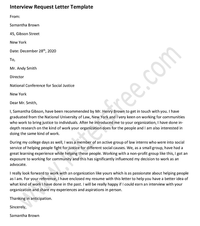 Interview Request Letter Template, Sample Informational Job Interview Letter, example Format