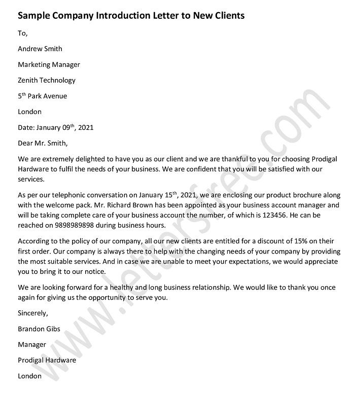 how to write introduction letter for new company